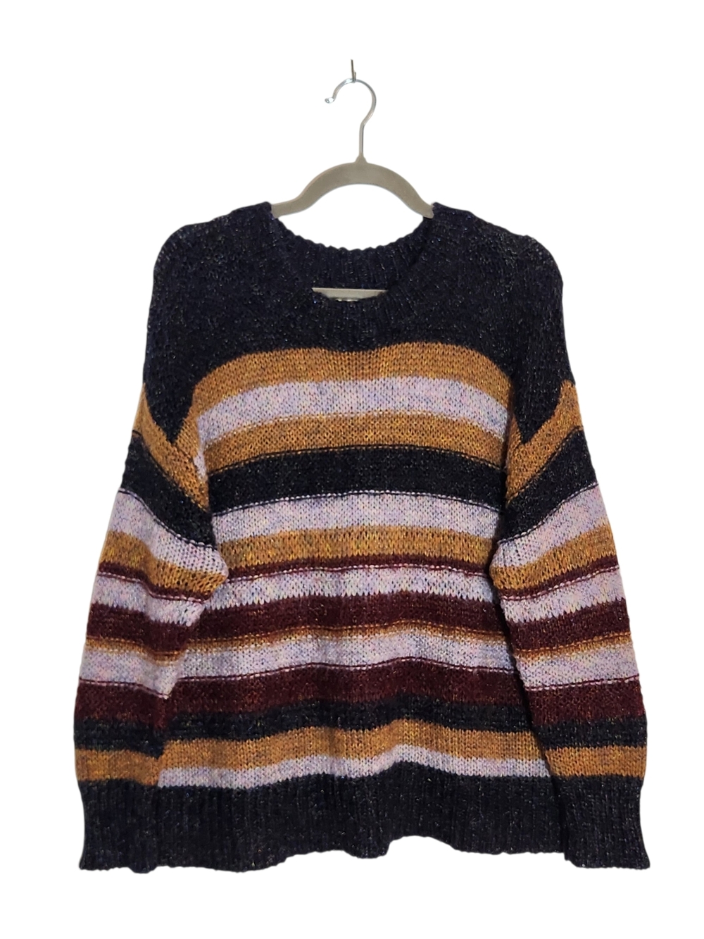 Kori America Navy Multicolor Striped Fuzzy Sweater Size Small